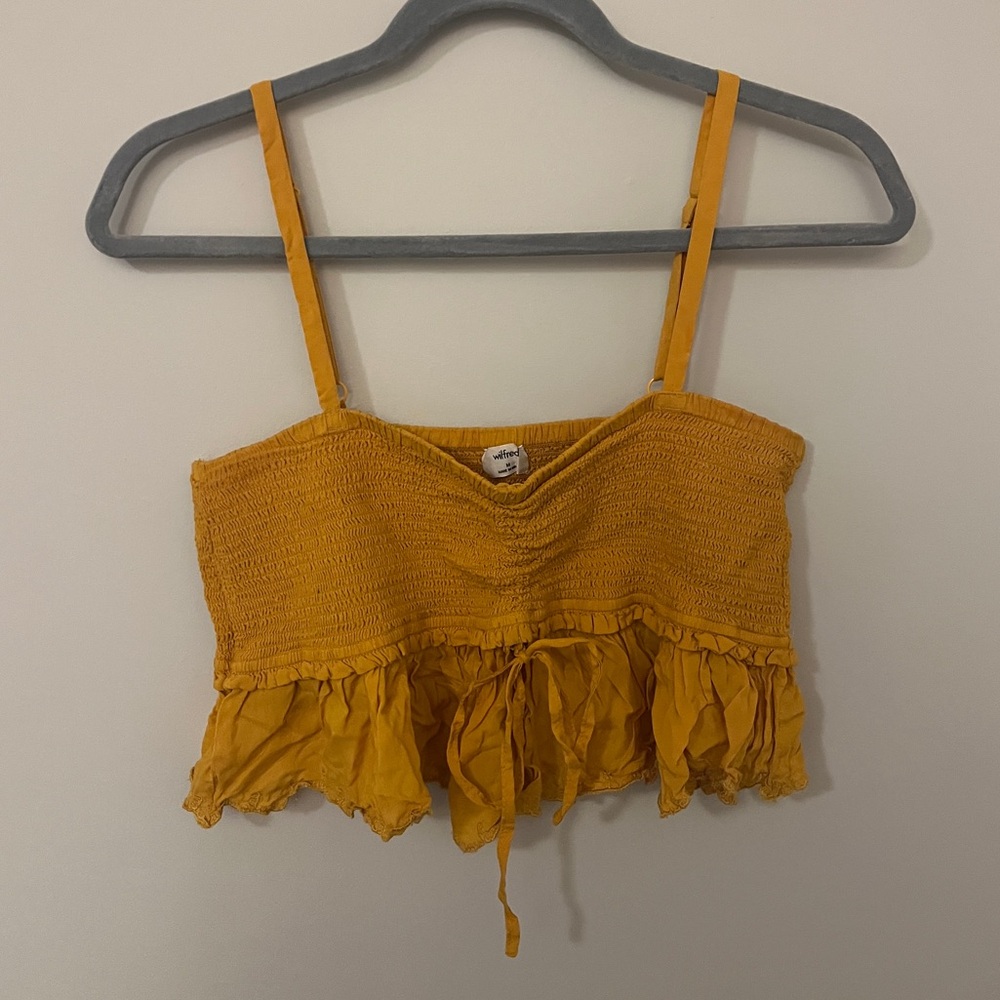 Wilfred Mustard Smocked Crop Top
